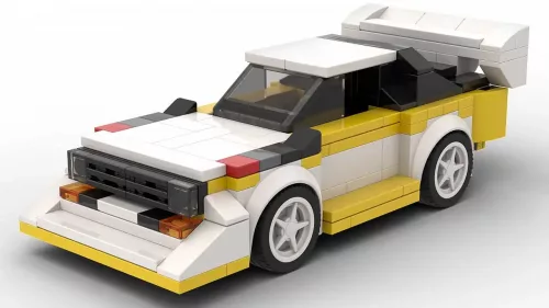 LEGO Audi Sport Quattro S1 Rally scale model on white background