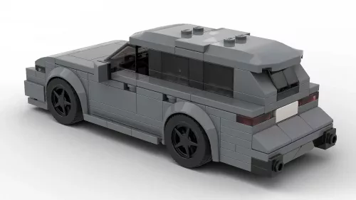 LEGO Audi RS6 Avant 23 scale model in gray color on white background rear view angle