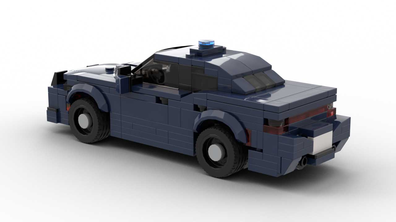 LEGO Dodge Charger Police Car Dark Blue Livery built in LEGO Rear View