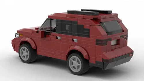 LEGO Acura MDX 10 scale model in dark red color on white background rear view