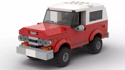 LEGO GMC Jimmy 72 scale model in red color on white background