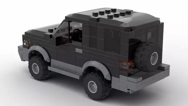 LEGO Isuzu Trooper 97 2door scale car model in black color on white background rear view