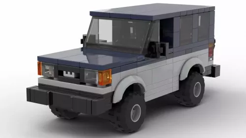 LEGO Isuzu Trooper II 88 4-door scale car with two color blue and gray paint scheme on white background