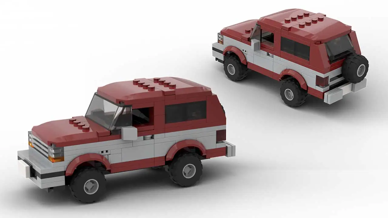 LEGO Ford Bronco 96 scale model in two tone color scheme on white background