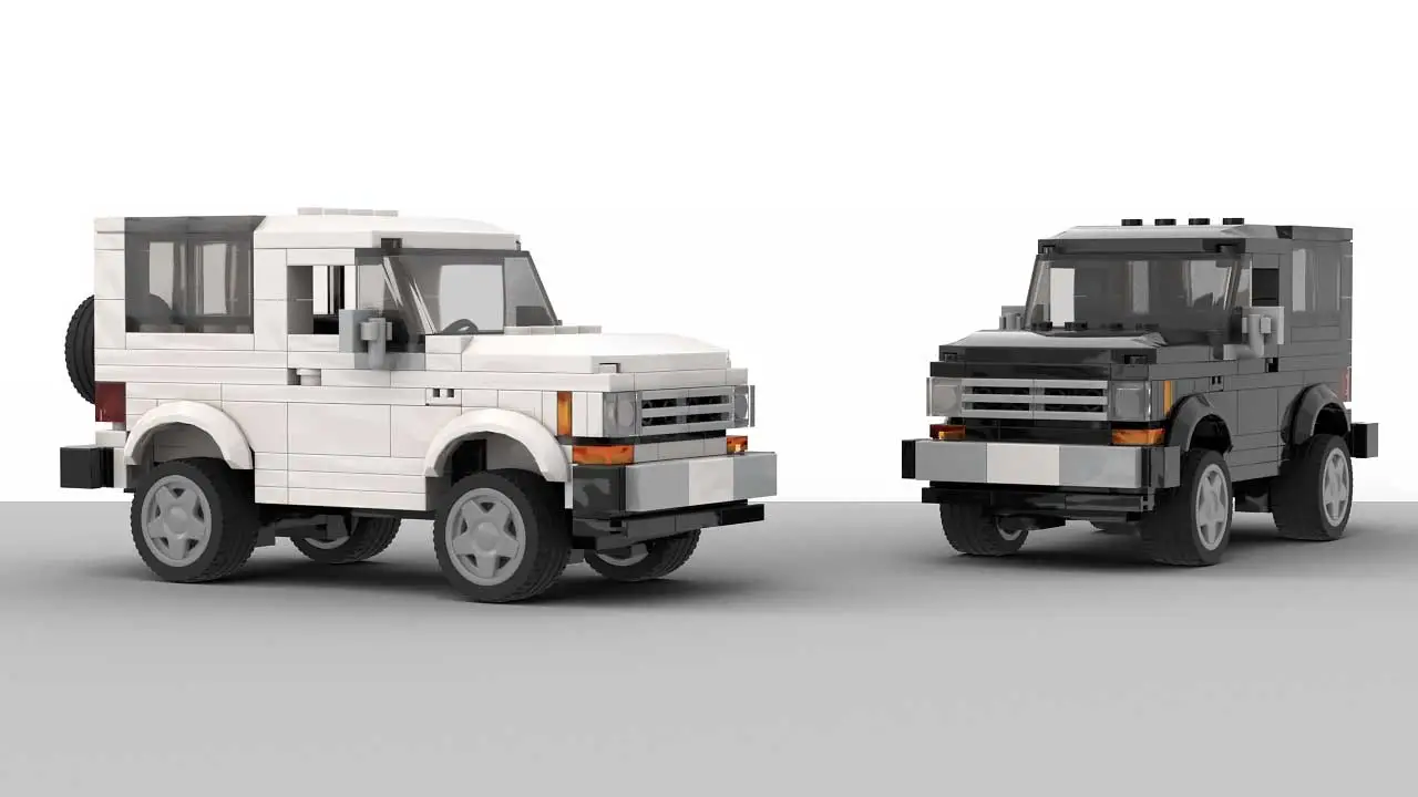 Two LEGO Ford Bronco II 1985 designs on white background