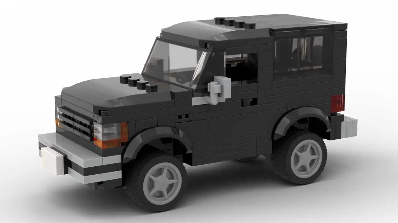 LEGO Ford Bronco II scale model in black color on white background