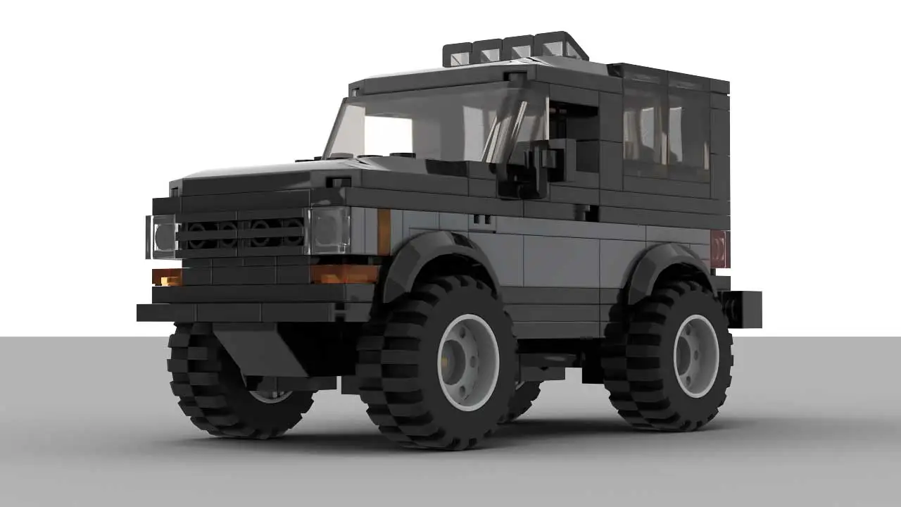 LEGO Ford Bronco II custom 4x4 scale model design in black color with large wheels added