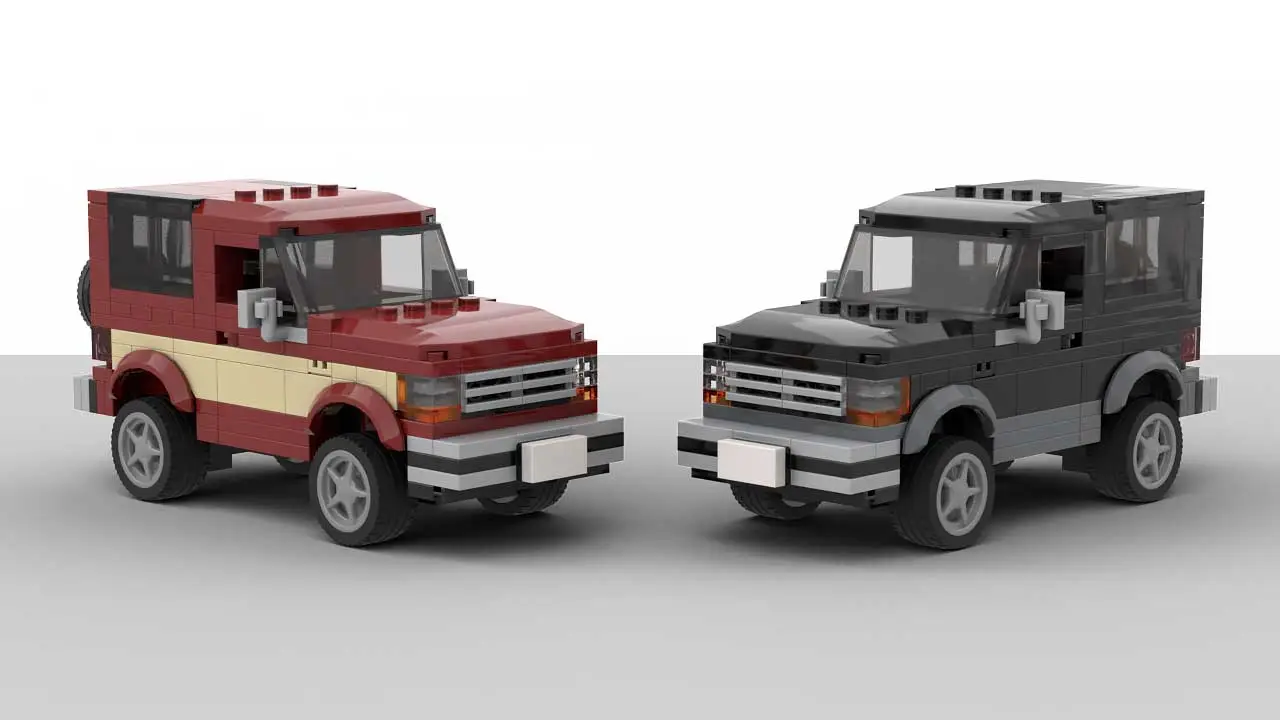 two LEGO Ford Bronco II facelift scale models