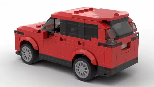 LEGO Honda CR-V 23 scale model in red color on white background rear view angle