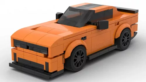 LEGO Dodge Charger RT 25 4door scale car in orange color on white background