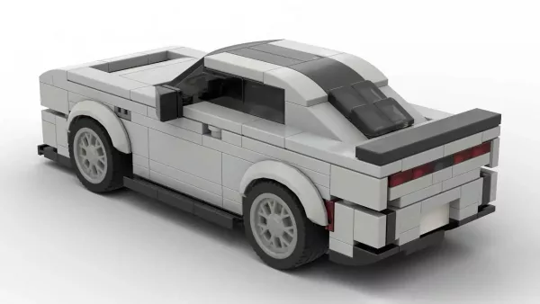 LEGO Dodge Charger 24 scale model in gray color on white background rear view angle
