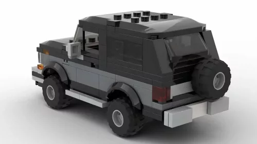 LEGO Ford Bronco 85 scale model on white background rear view