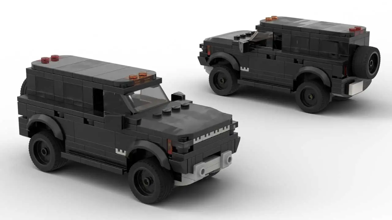 LEGO GMC Hummer EV scale brick model in black color on white background
