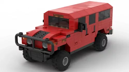 LEGO Hummer H1 scale brick model in red color on white background