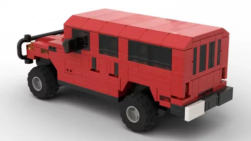LEGO Hummer H1 scale model in red color on white background rear view color