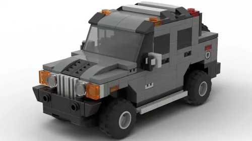 LEGO Hummer H2 Pickup scale brick model in gray color on white background