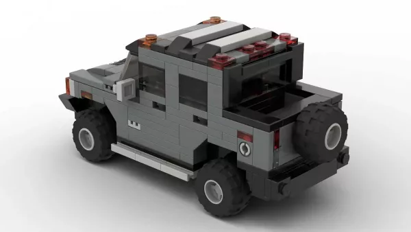 LEGO Hummer H2 Pickup scale brick model in gray color on white background rear view angle