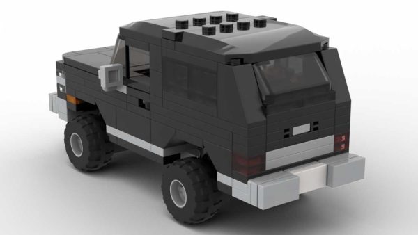 LEGO Chevrolet K5 Blazer 89 scale brick model in black color on white background rear view angle
