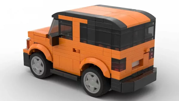 LEGO Honda Element EX 07 scale brick model in orange color on white background rear view angle