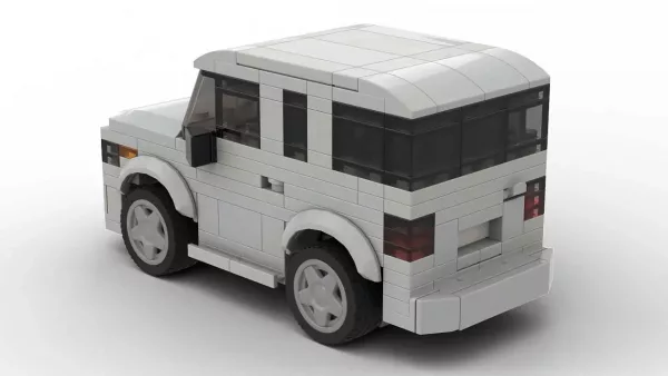 LEGO Honda Element SC 08 scale brick model in gray color on white background rear view angle