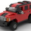 LEGO Hummer H3 scale brick model in red color on white background