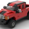 LEGO Hummer H3T Pickup scale brick model in red color on white background