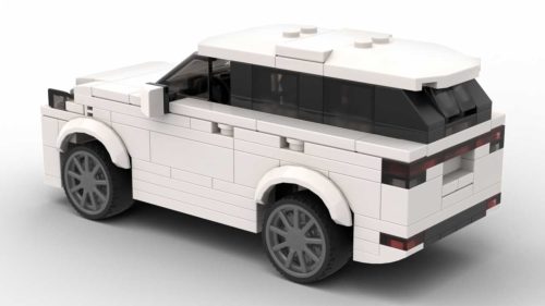 LEGO Lexus TX 25 scale brick model in white color on white background rear view angle