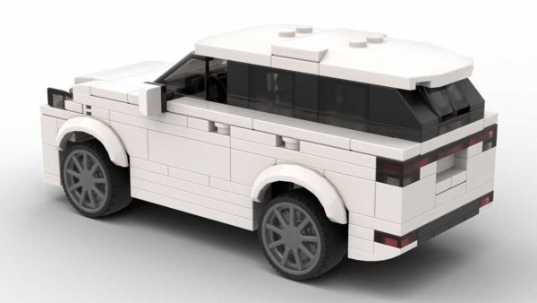 LEGO Lexus TX 25 scale brick model in white color on white background rear view angle