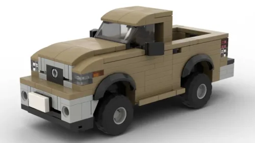 LEGO Toyota Tundra 07 Regular Cab scale brick model in brown color on white background